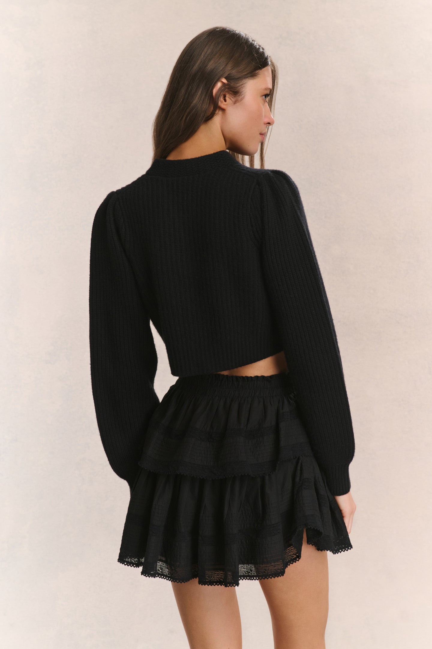 Avignon Crop Cardigan- BLACK