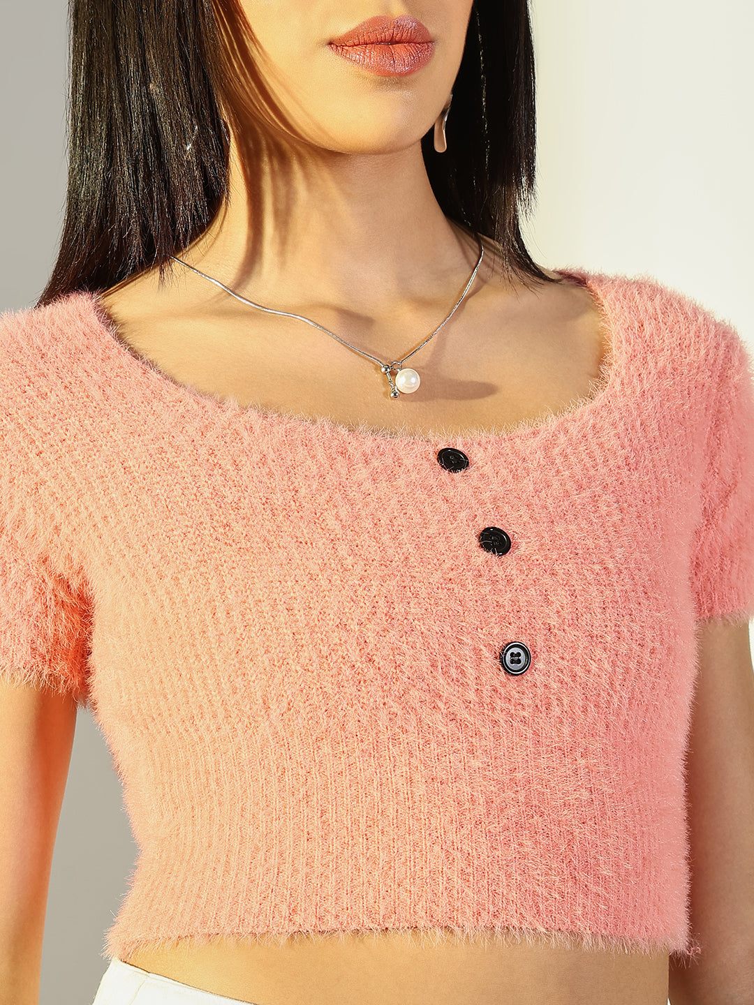 Women's Pink Fringed Crop Top