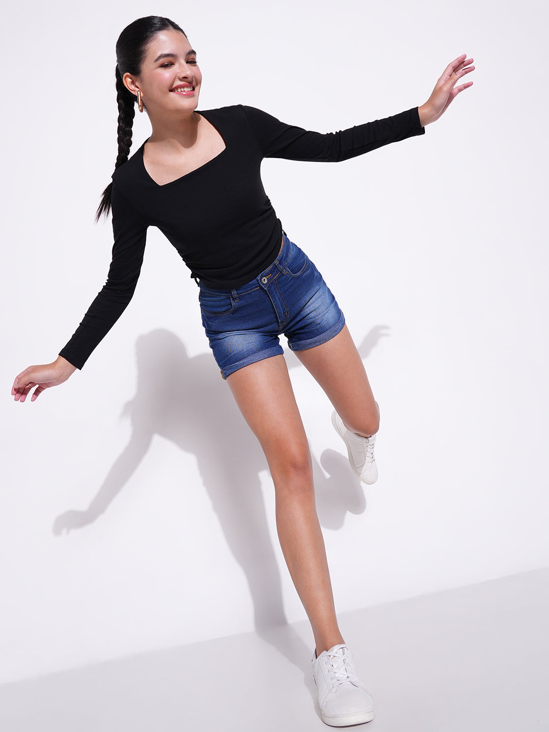 Women's Black Square Neck Cotton Crop Top