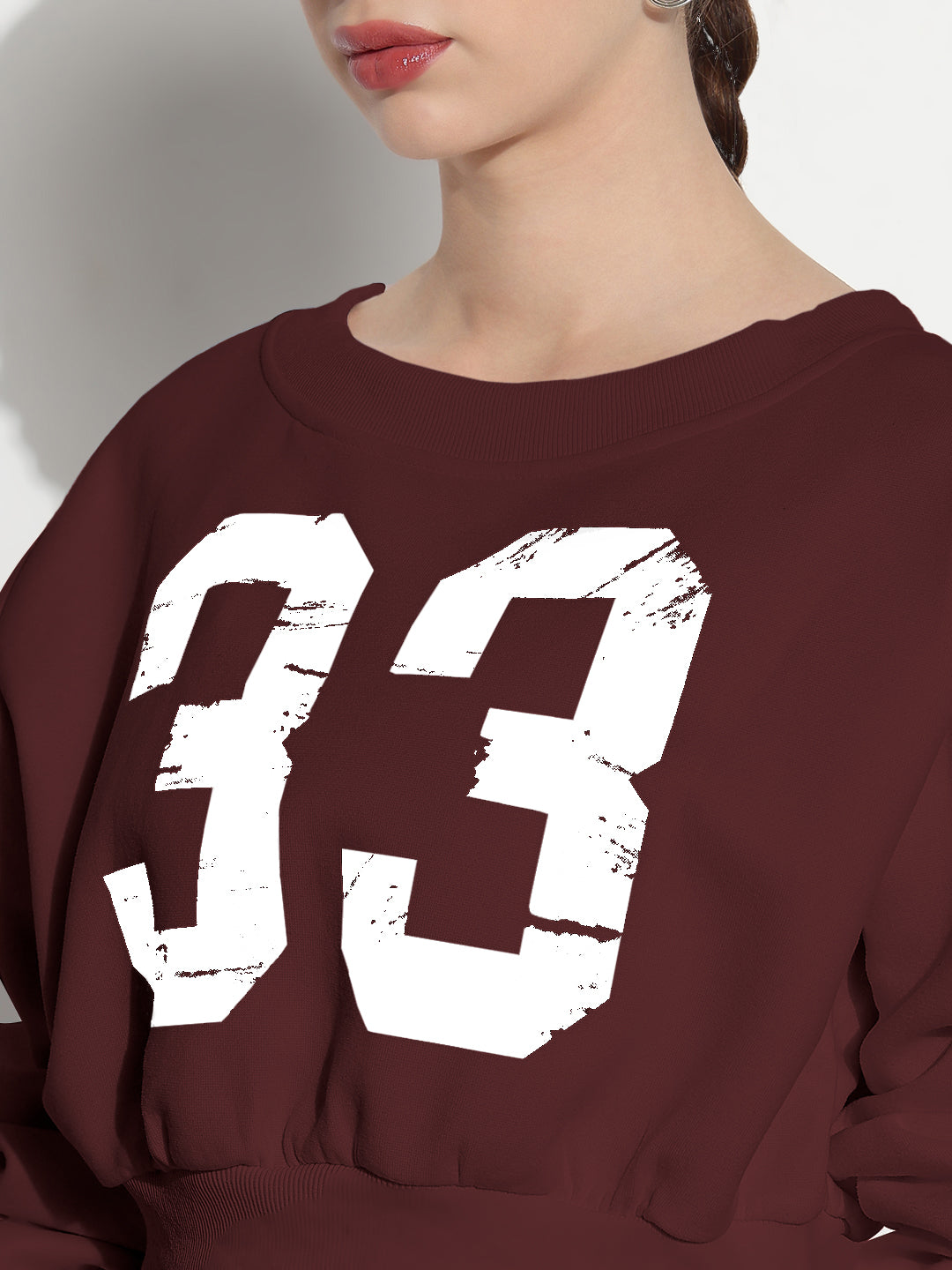 Women's Typography Maroon Relaxed Fit Crop Top