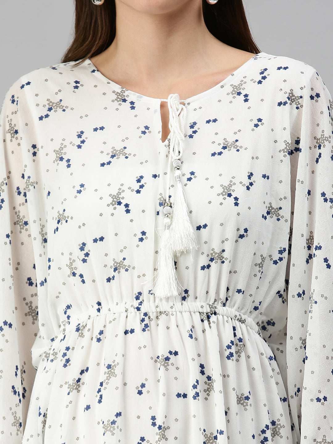 Women's Printed Kaftan White Dress