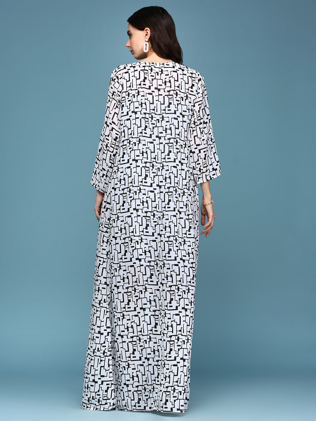 Women's White Abstract Printed A-Line Dress
