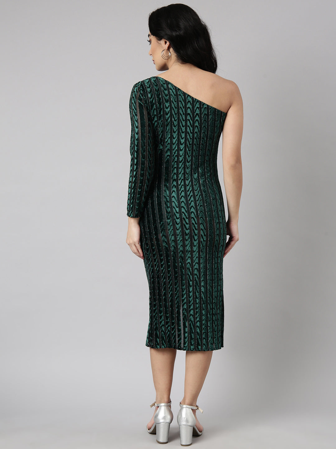 Women's Green One Shoulder Bling & Sparkly Wrap Dress
