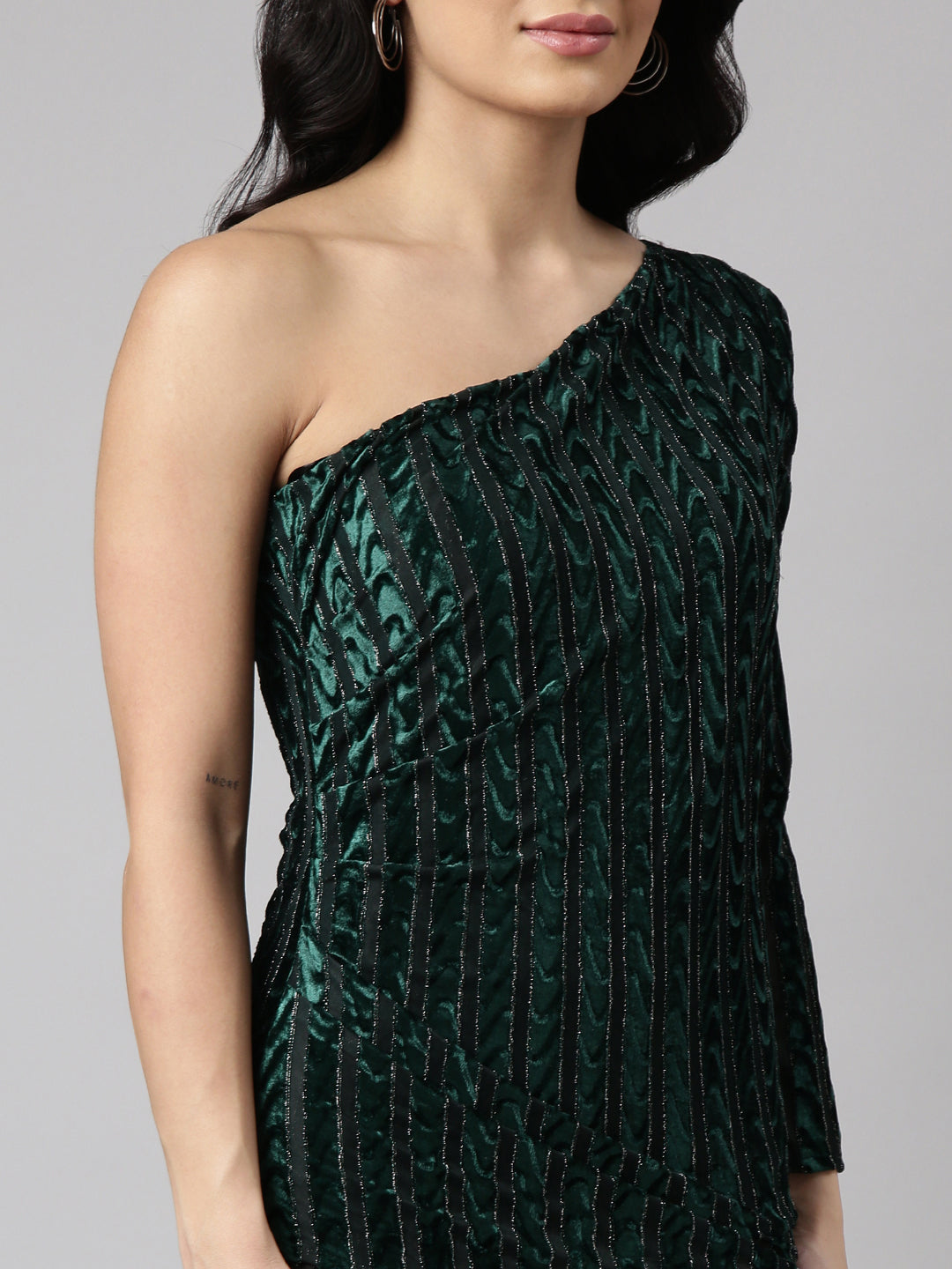 Women's Green One Shoulder Bling & Sparkly Wrap Dress