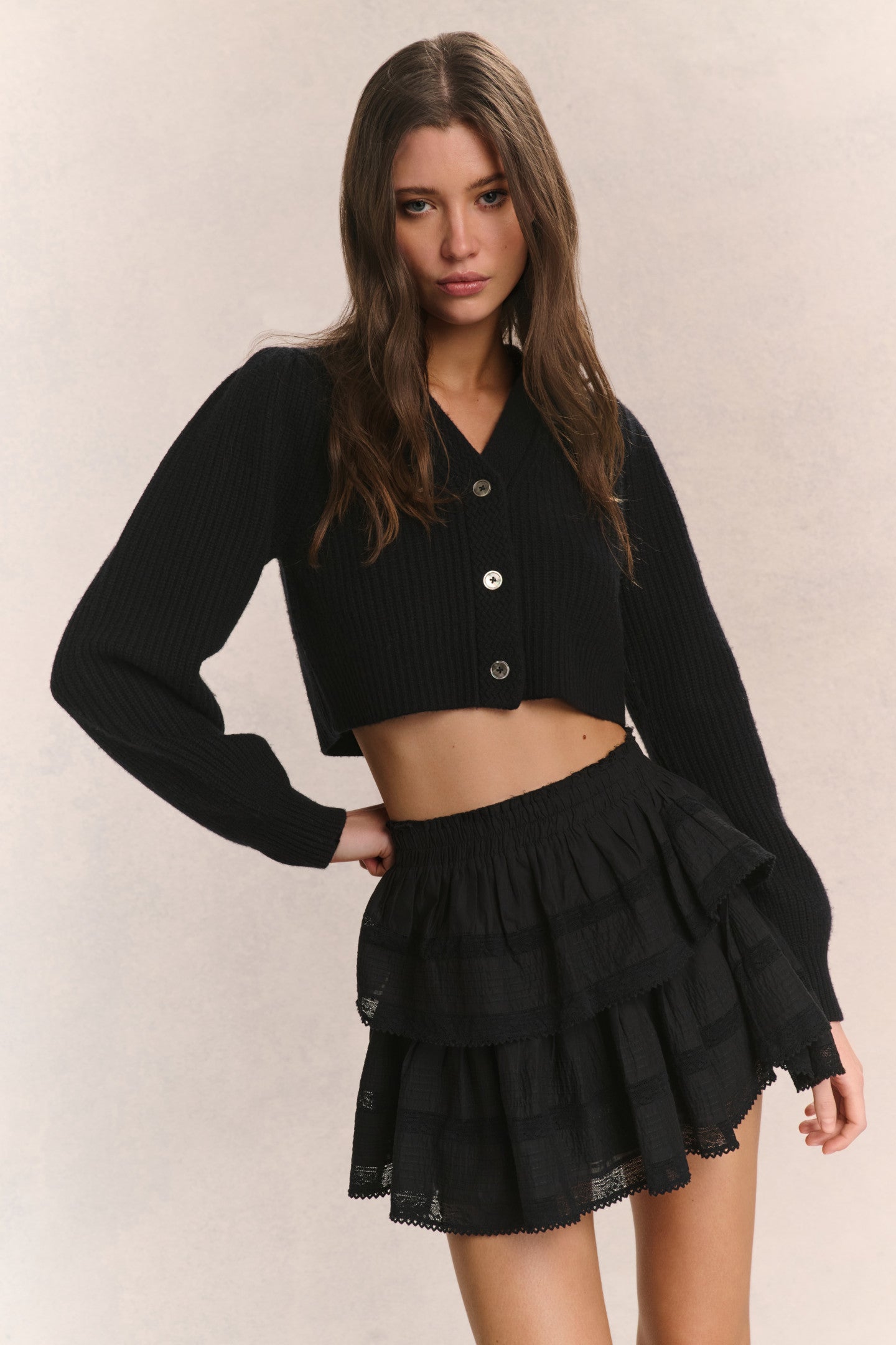 Avignon Crop Cardigan- BLACK