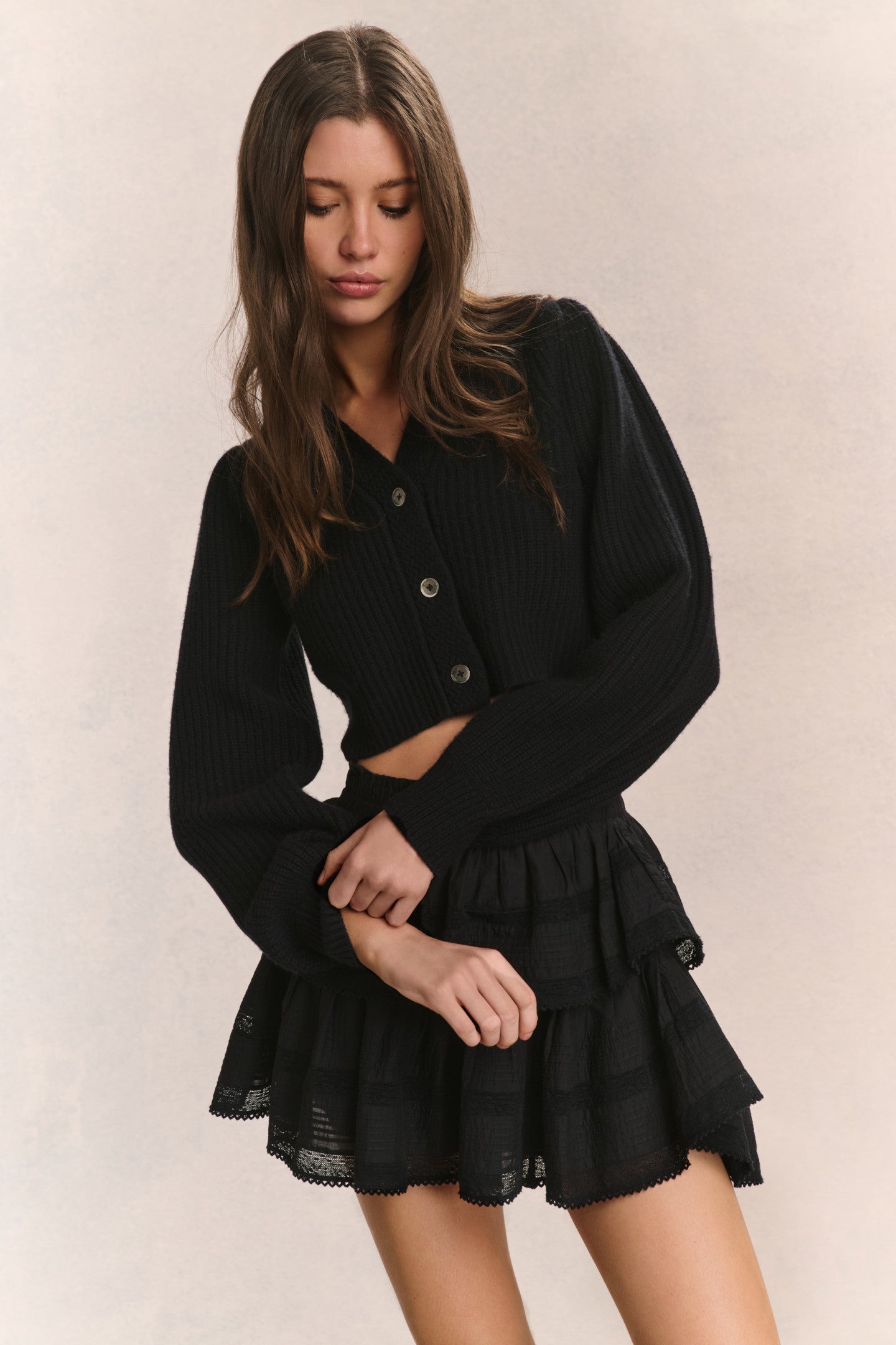 Avignon Crop Cardigan- BLACK