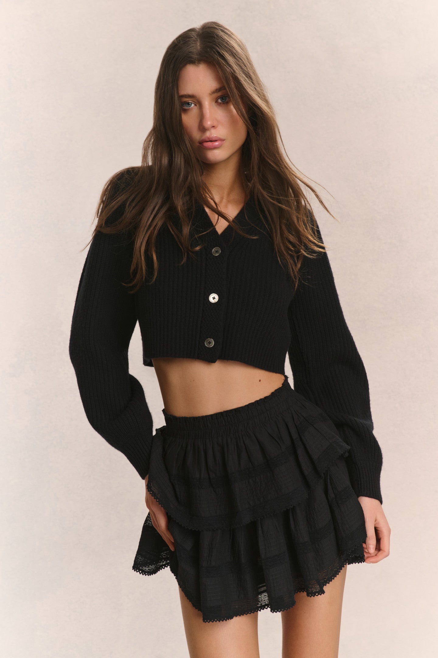 Avignon Crop Cardigan- BLACK