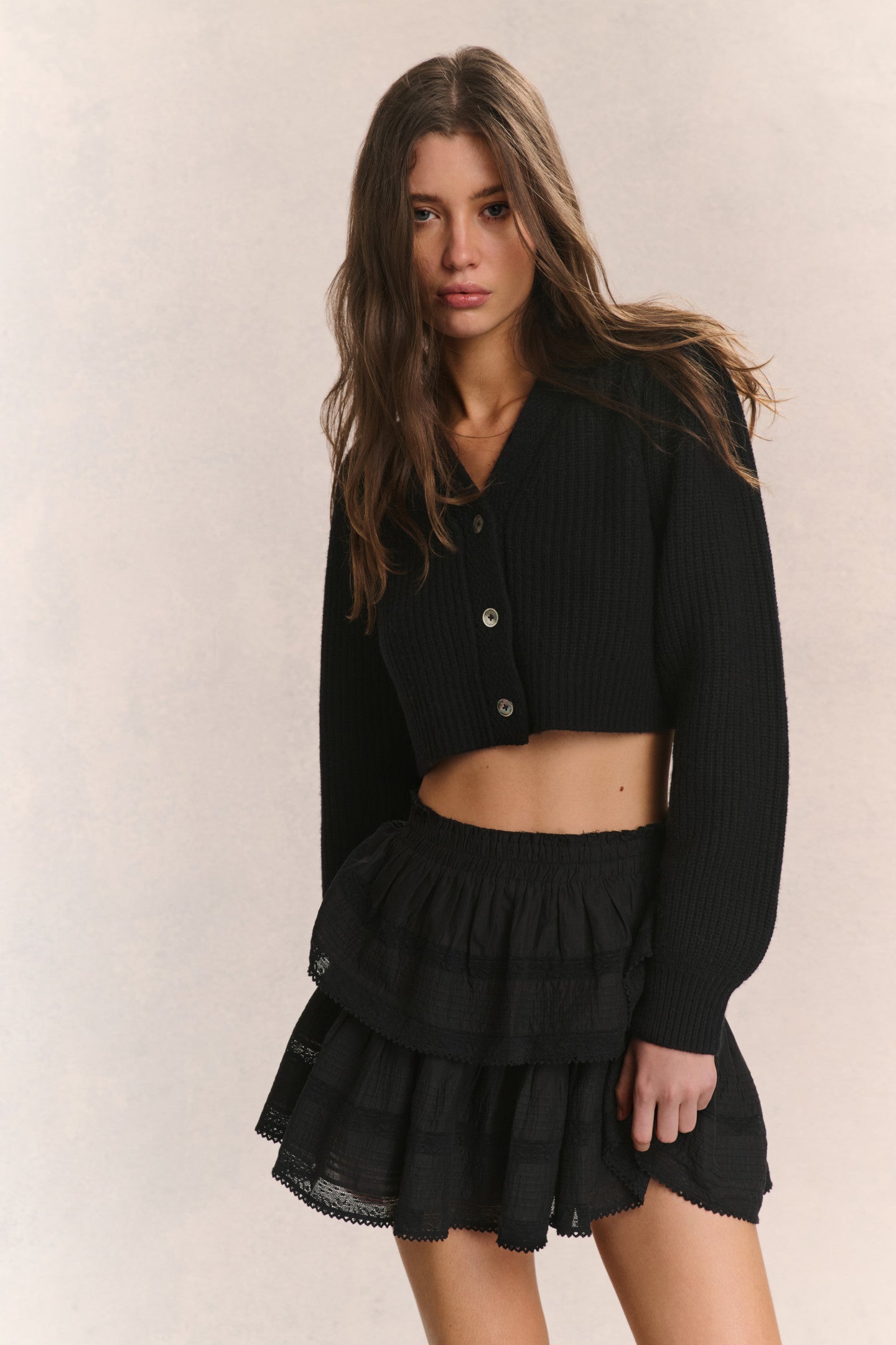Avignon Crop Cardigan- BLACK
