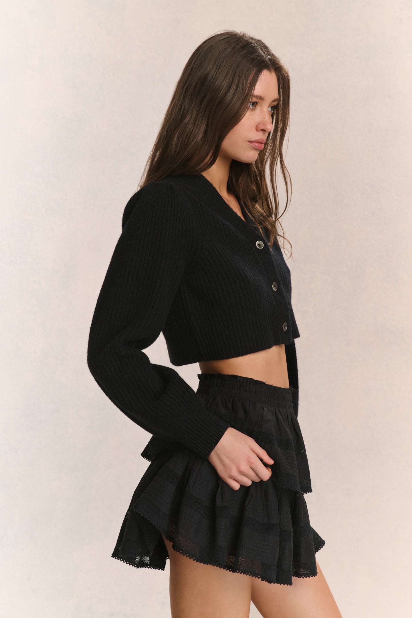 Avignon Crop Cardigan- BLACK