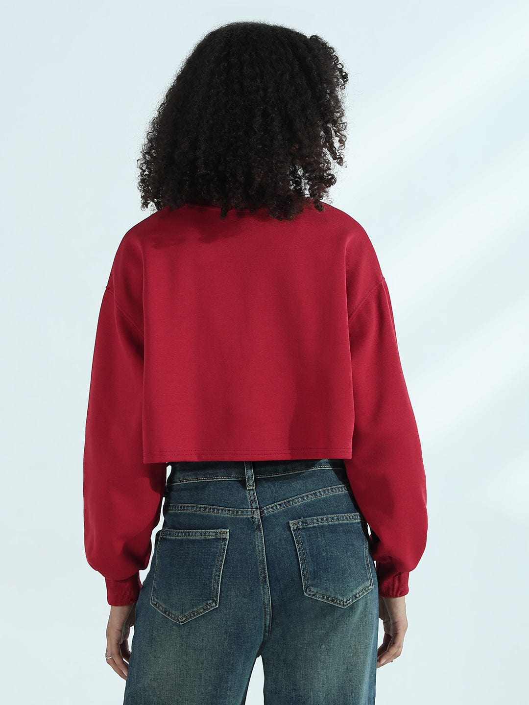 Women's Printed Red Urban Street Style Cropped Sweatshirt Top