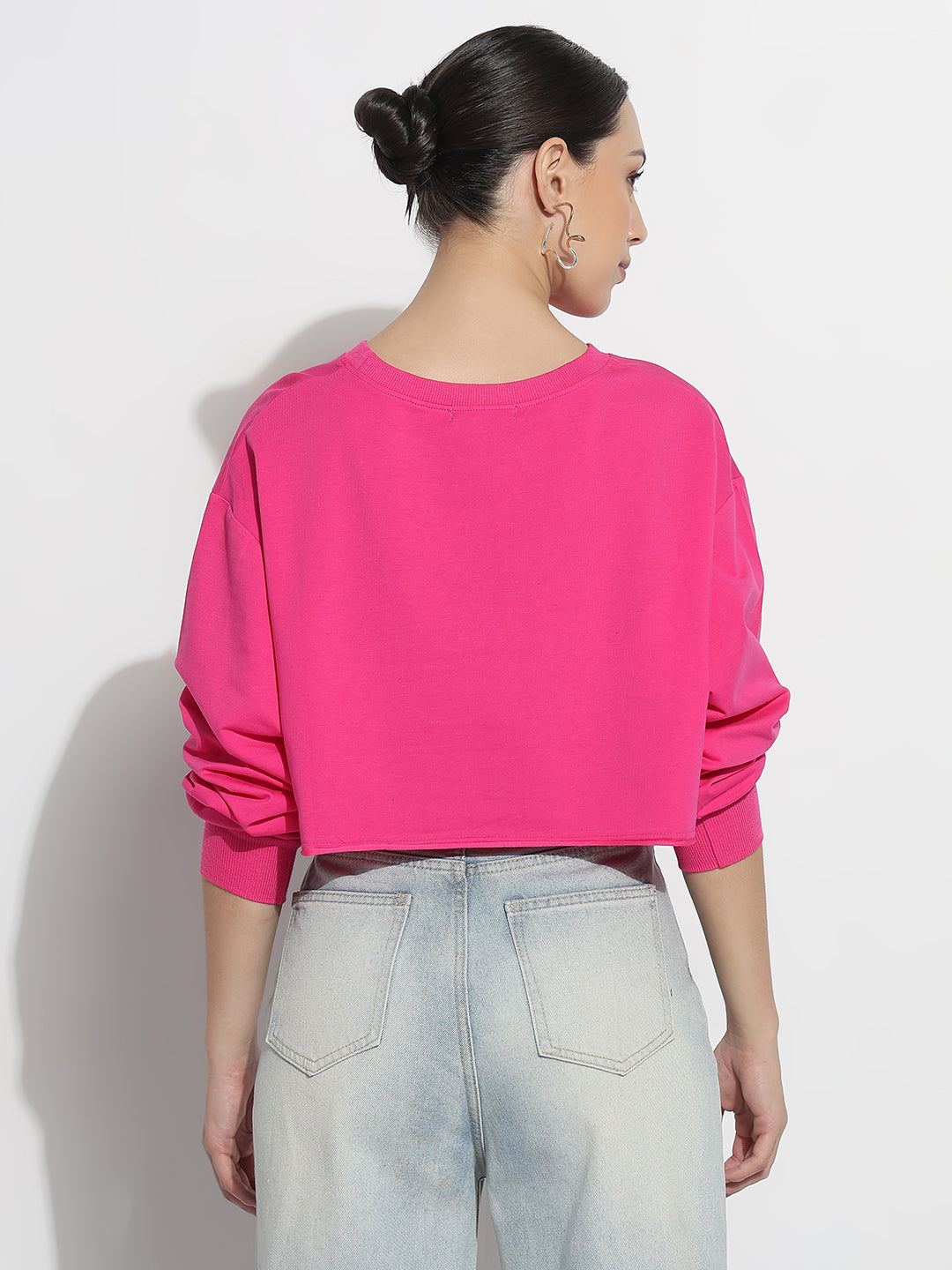 Women's Typography Pink Round Neck Crop Top