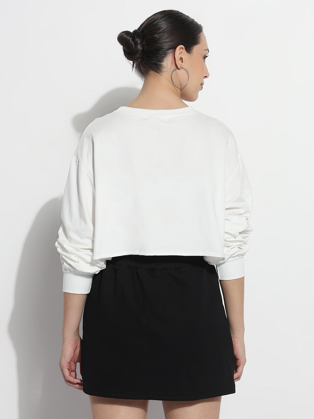 Women's Typography White Round Neck Crop Top