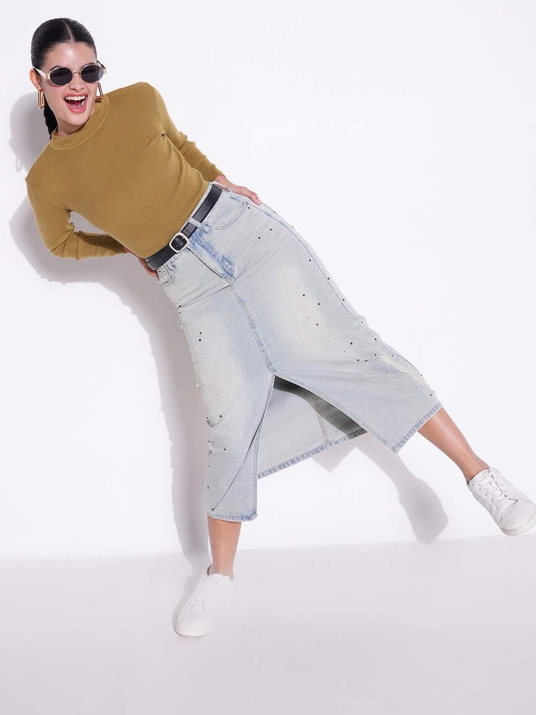 Women's Olive Round Neck Crop Top