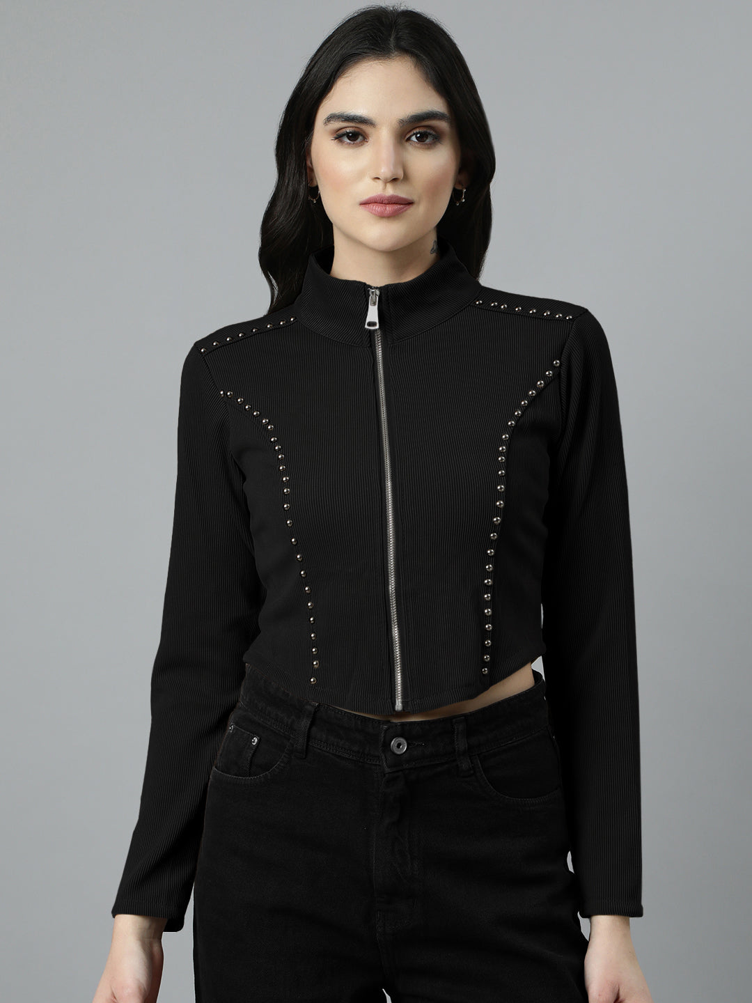 Women's Black High Neck Top