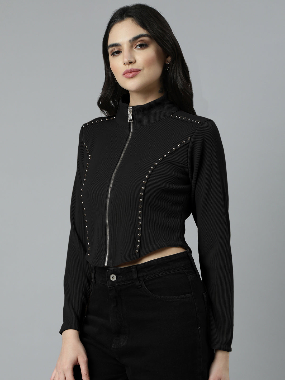Women's Black High Neck Top