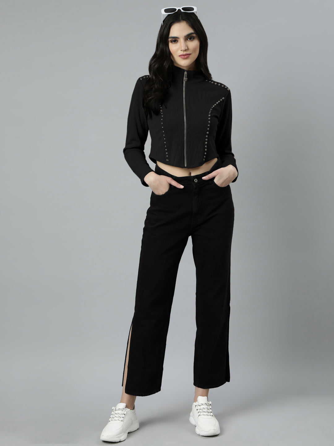 Women's Black High Neck Top