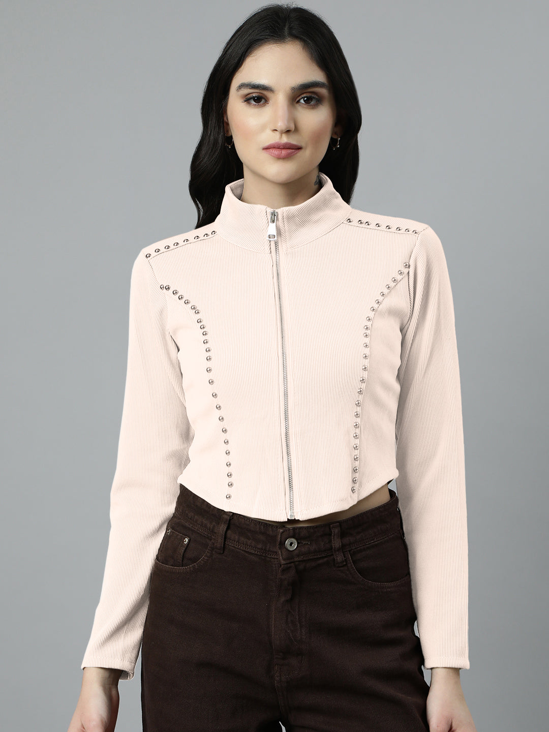 Women's Off White High Neck Top