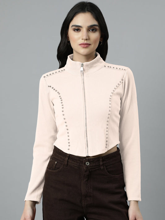 Women's Off White High Neck Top