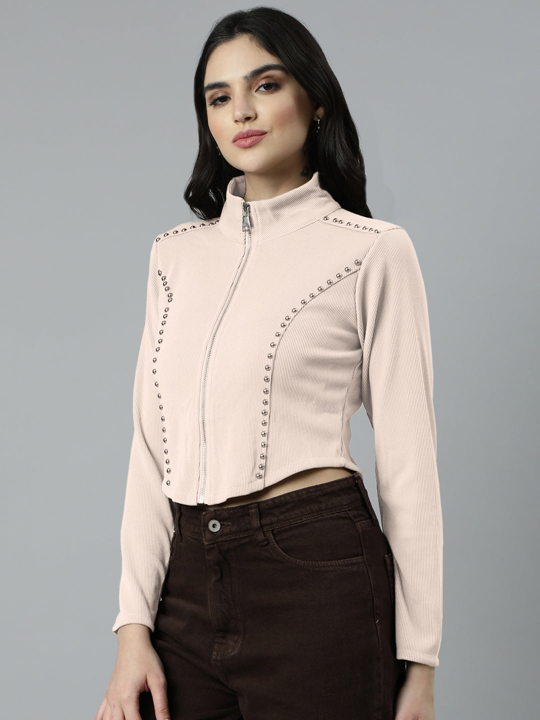 Women's Off White High Neck Top