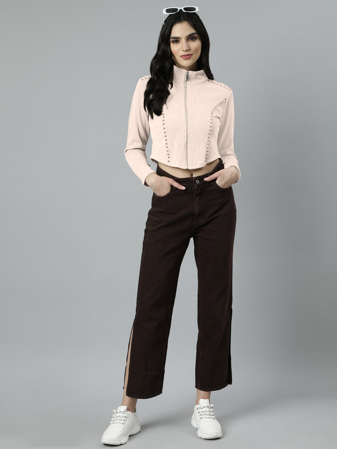Women's Off White High Neck Top