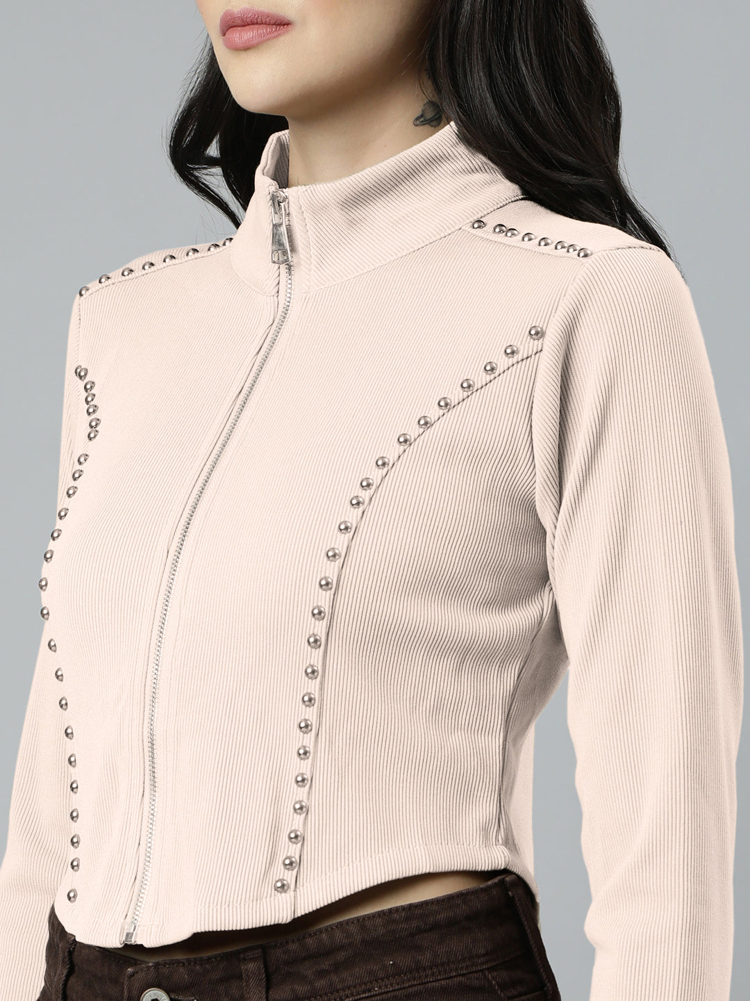 Women's Off White High Neck Top