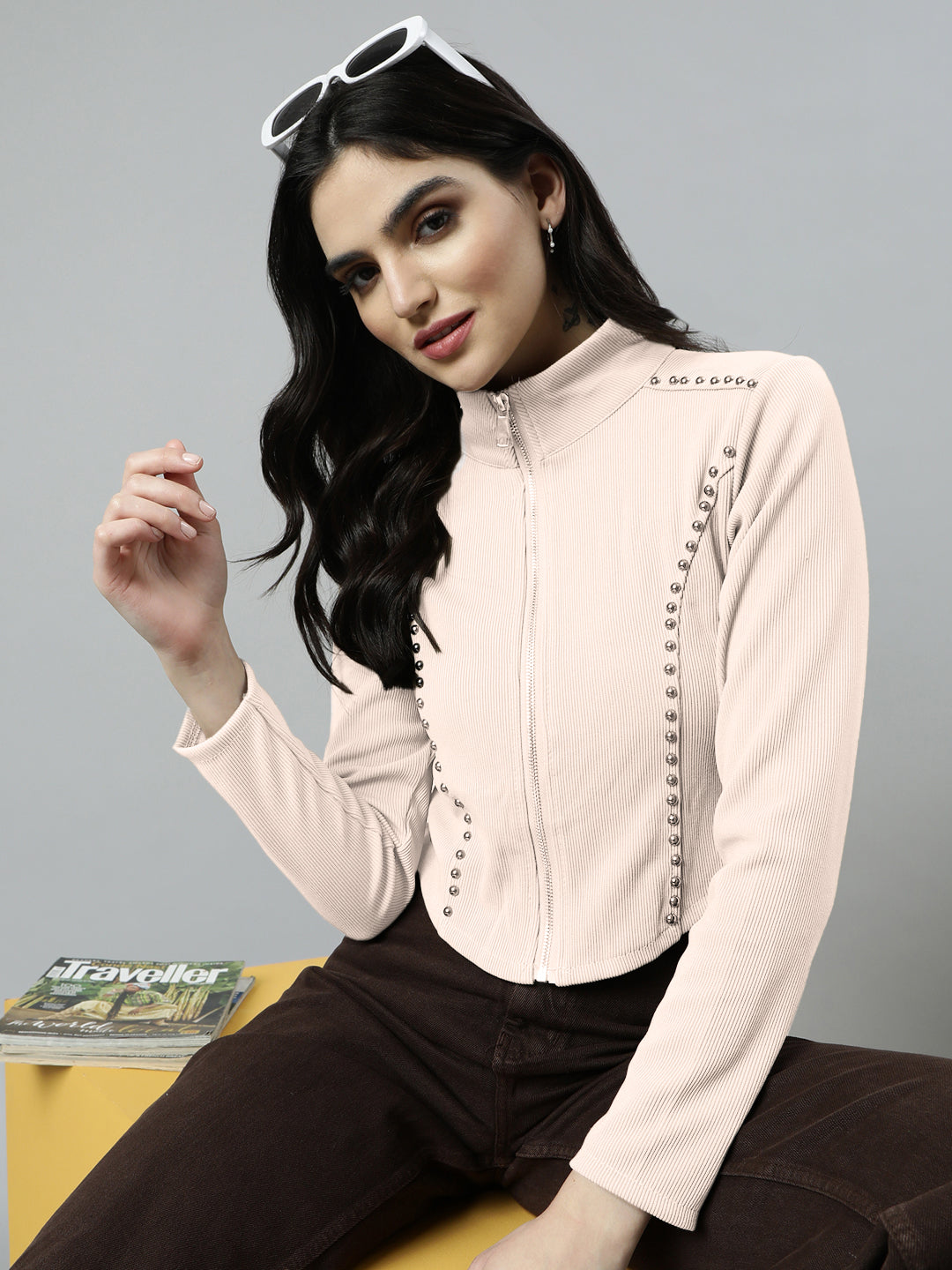 Women's Off White High Neck Top