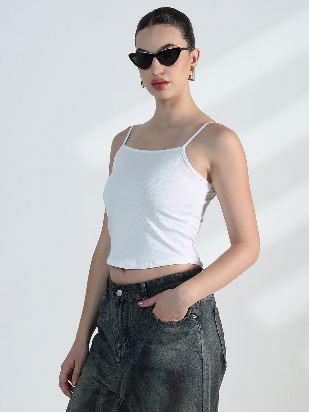 Women's Black Crop Sweatshirt with Chain Detail