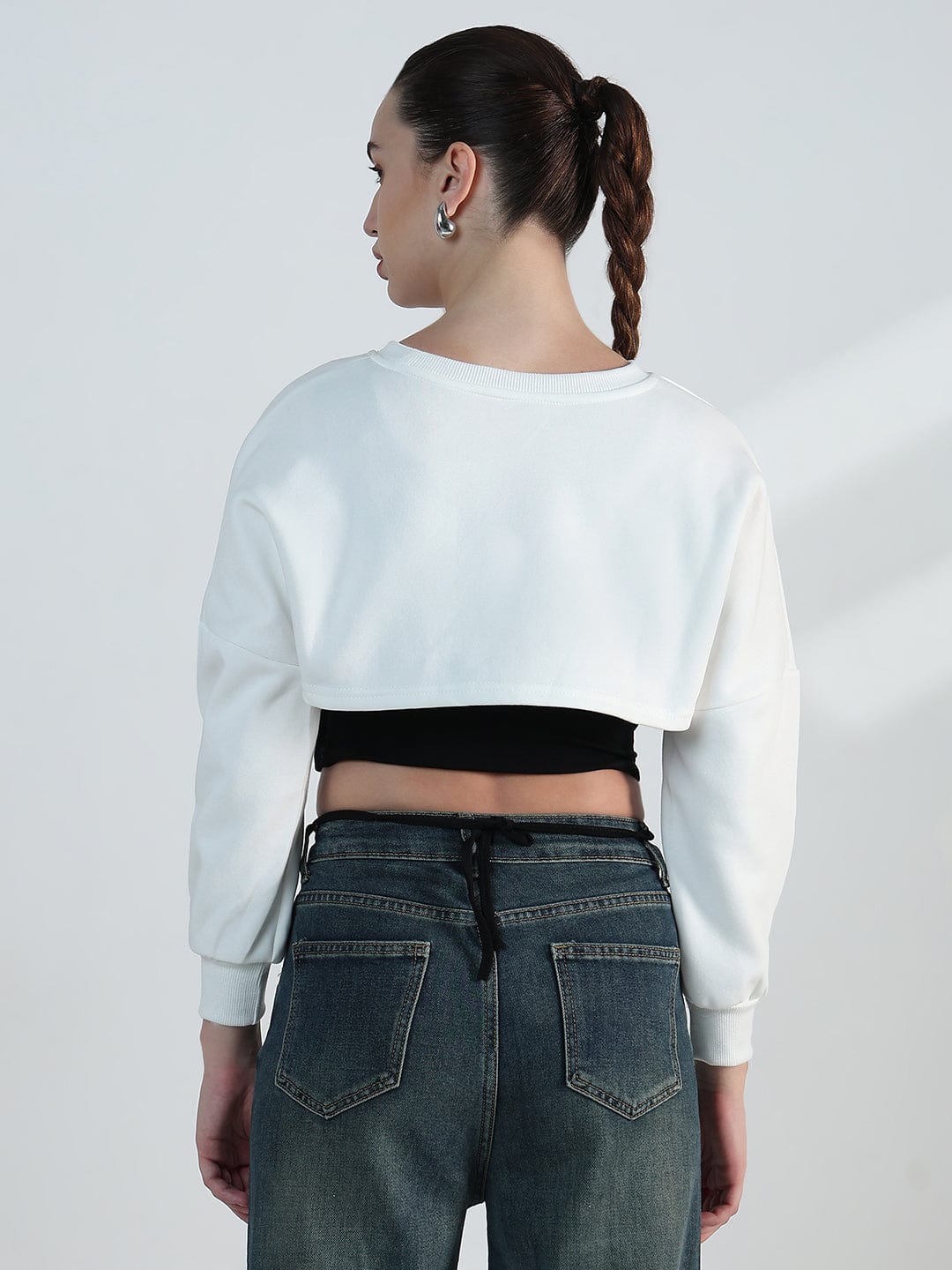 Women's Graphic White Crop Sweatshirt with Wrap Detail