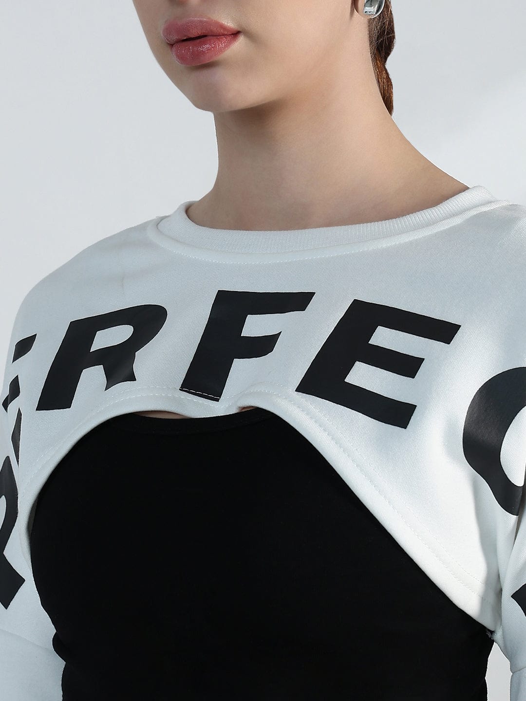 Women's Graphic White Crop Sweatshirt with Wrap Detail