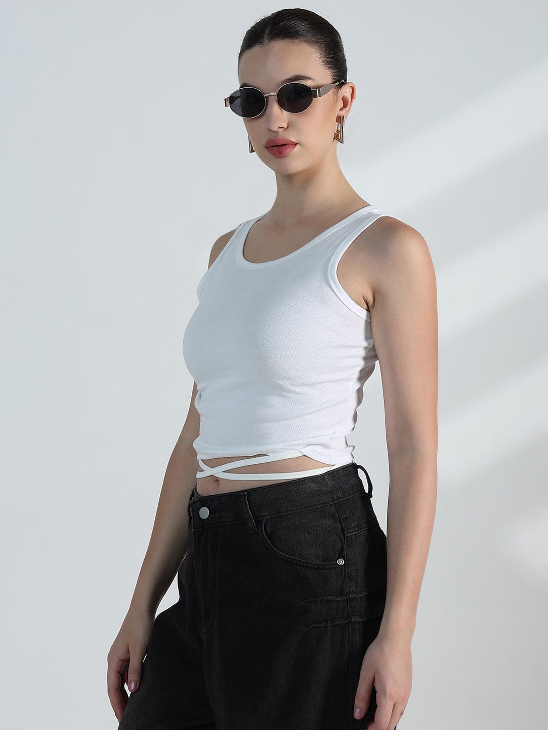 Women's Beige Oversized Crop Top with Inner Tank Top