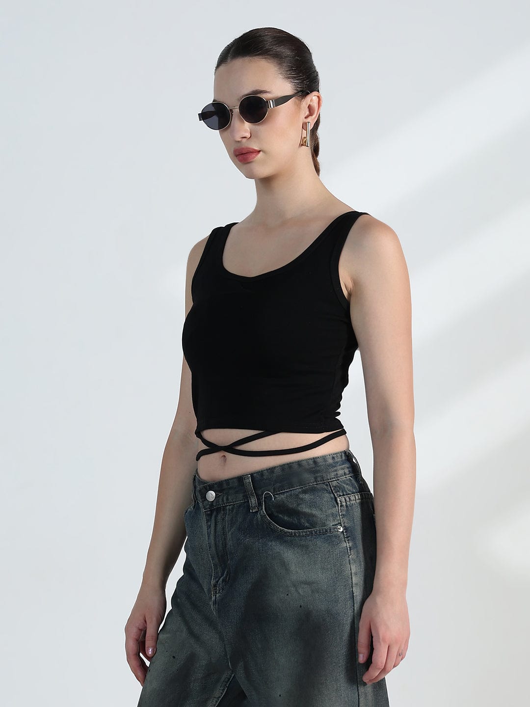 Women's White Oversized Crop Top with Inner Tank Top
