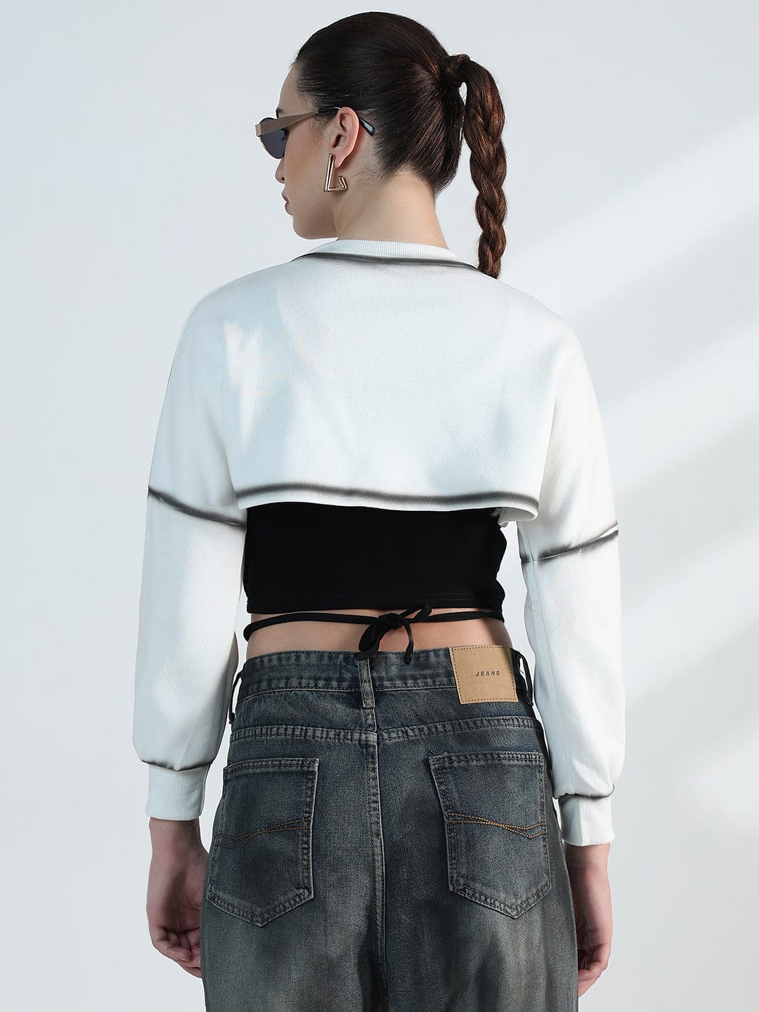 Women's White Oversized Crop Top with Inner Tank Top