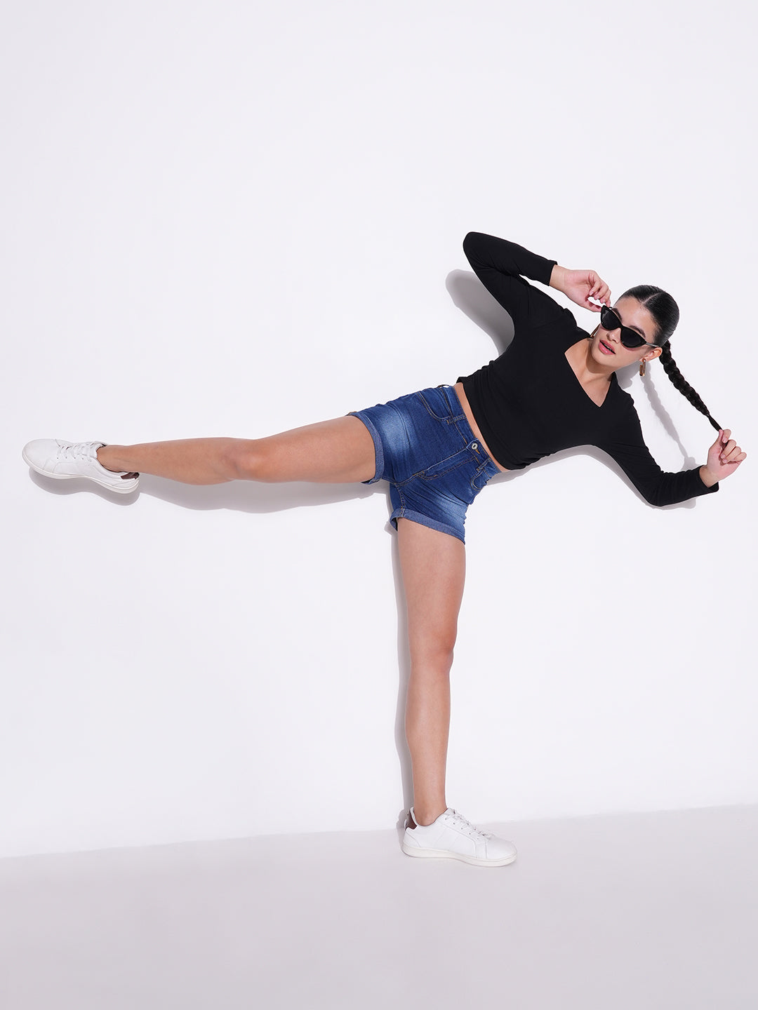 Women's Black Square Neck Cotton Crop Top