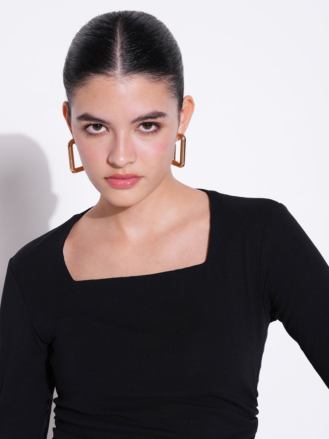 Women's Black Square Neck Cotton Crop Top