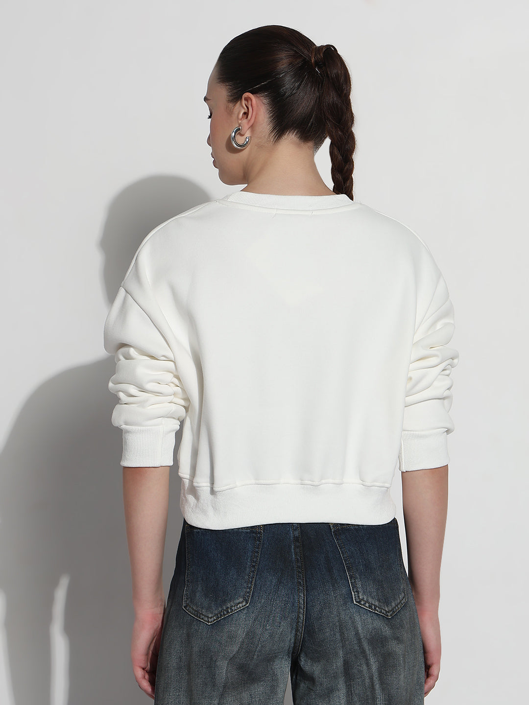 Women's Typography White Round Neck Crop Top
