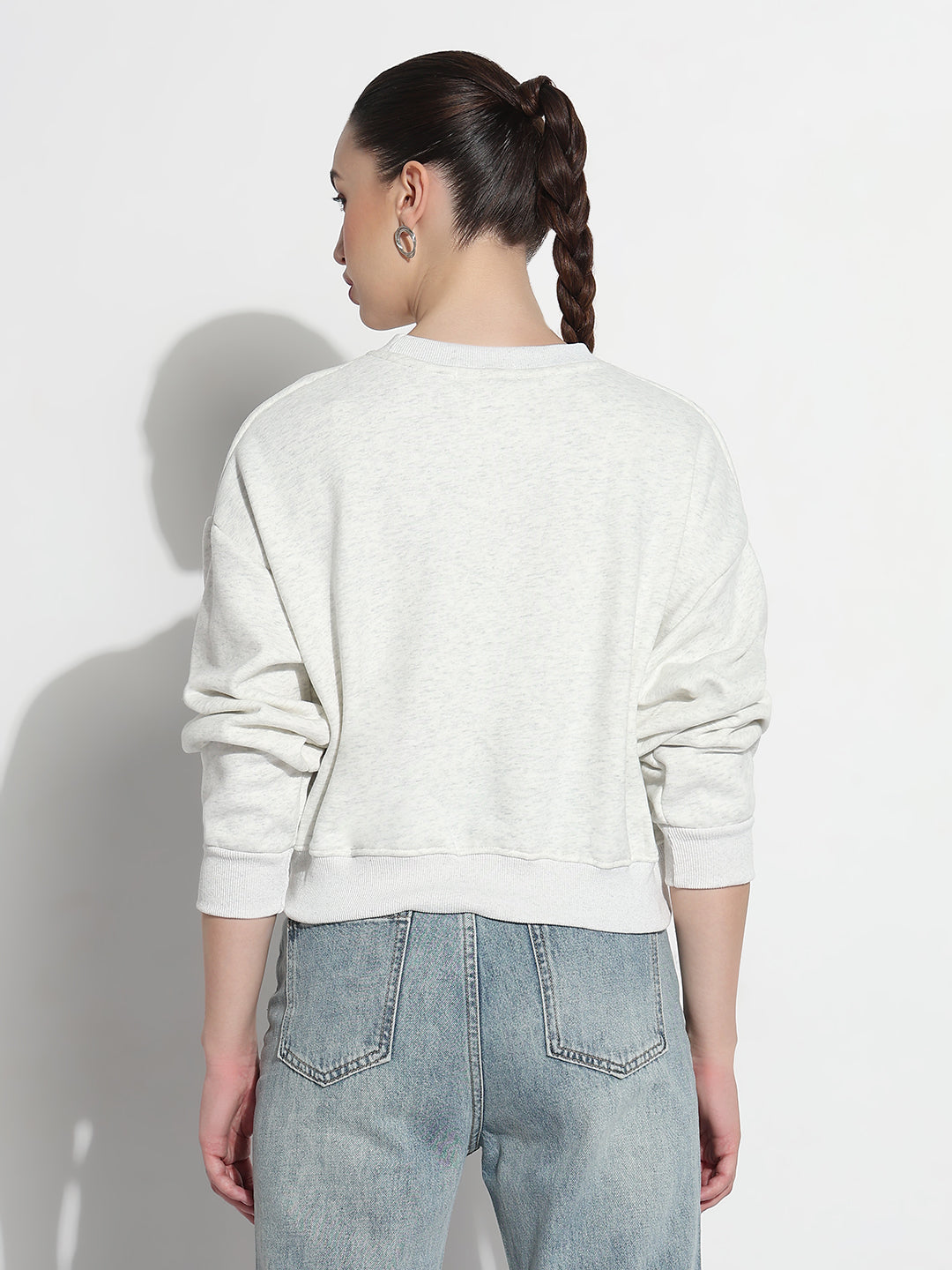 Women's Typography Off White Round Neck Crop Top