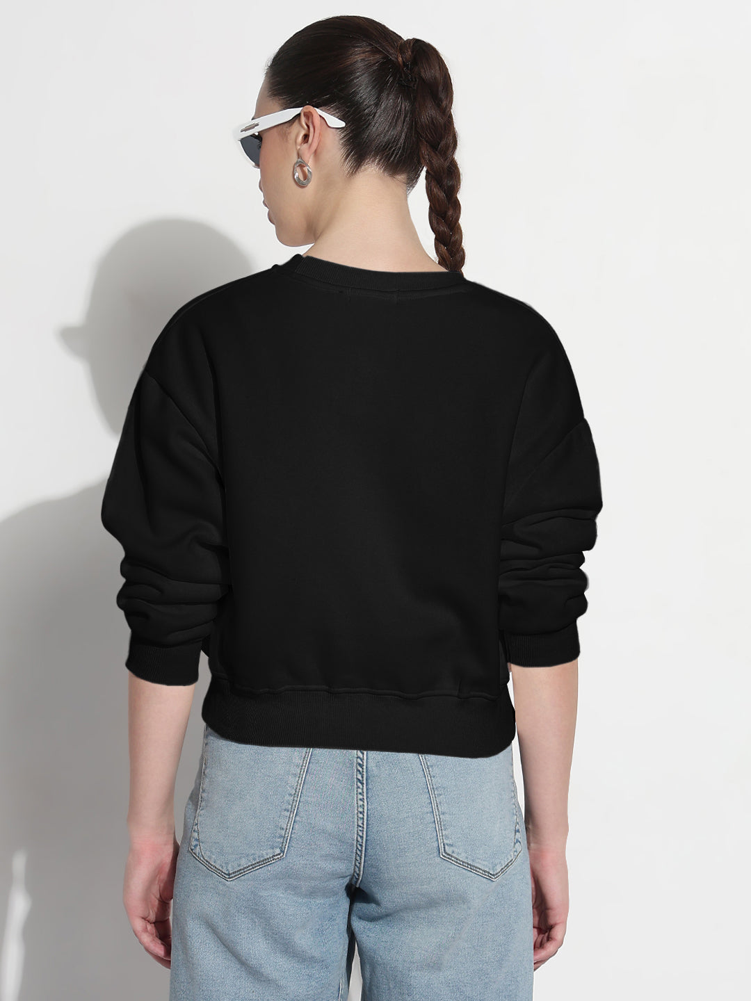 Women's Typography Black Round Neck Relaxed Fit Top