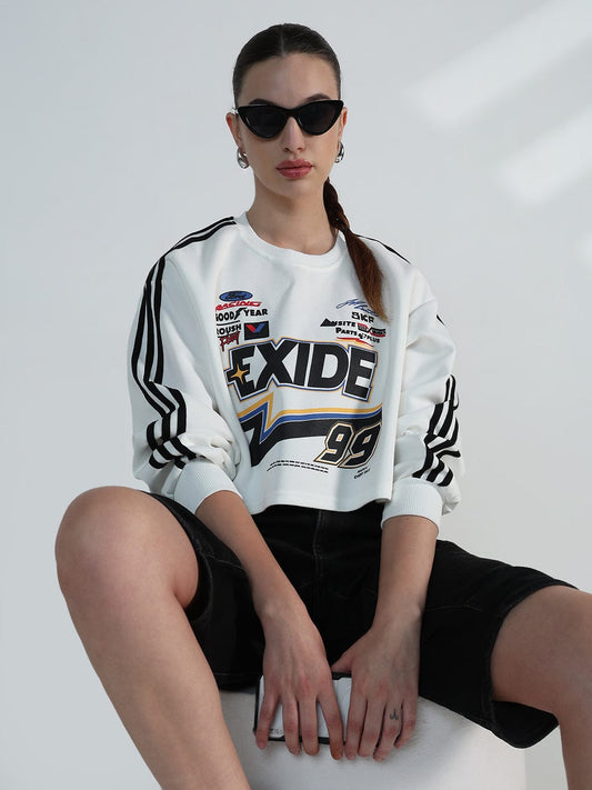 Women's White Motorsport Oversized Crop Sweatshirt