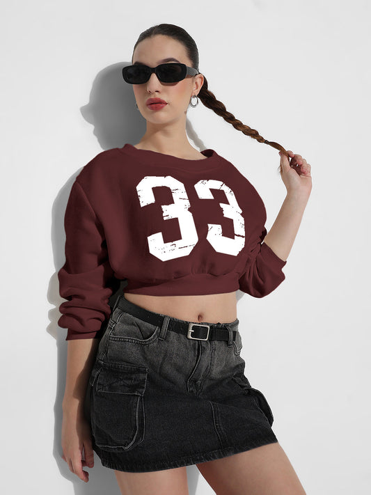 Women's Typography Maroon Relaxed Fit Crop Top