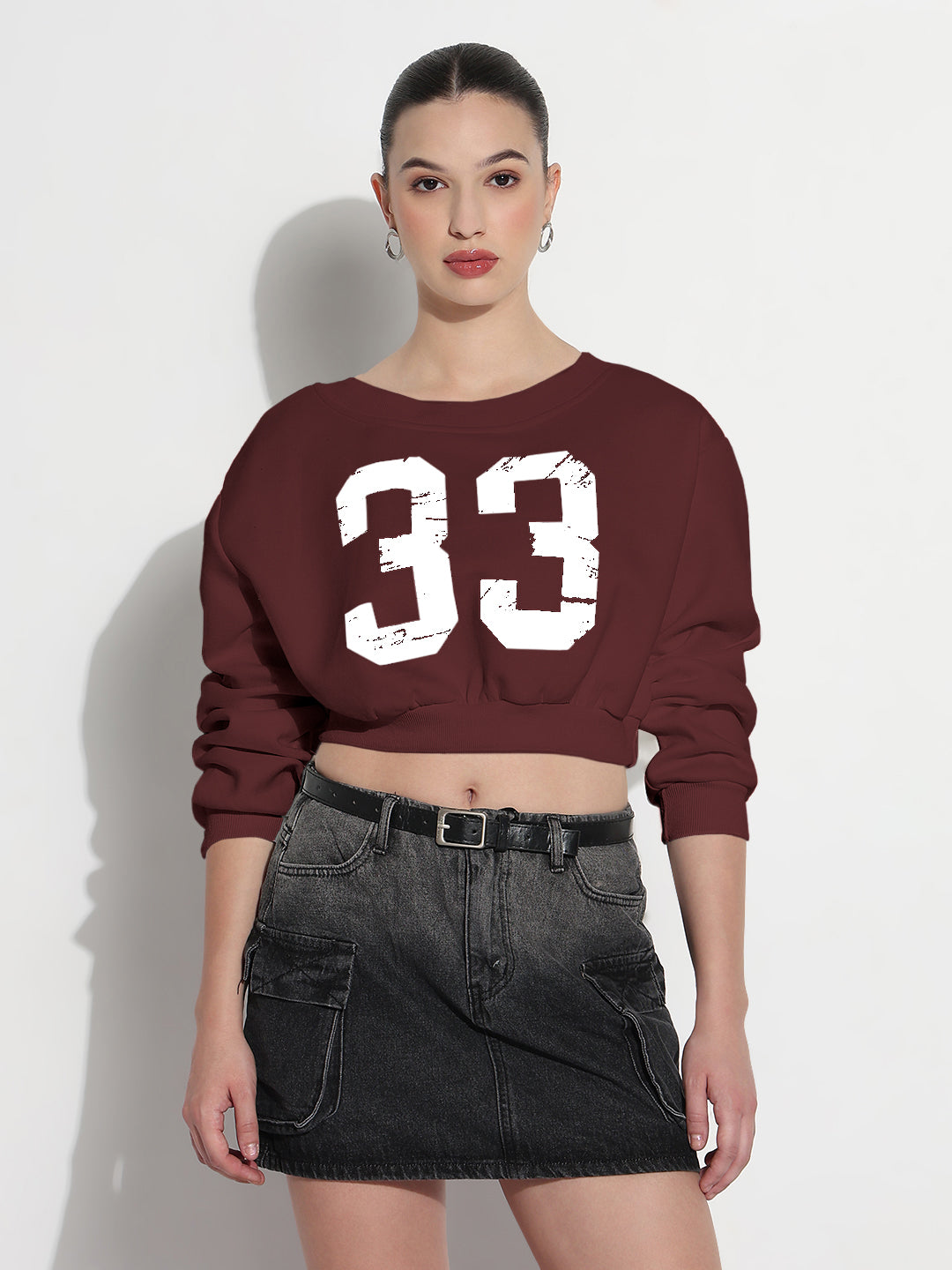 Women's Typography Maroon Relaxed Fit Crop Top