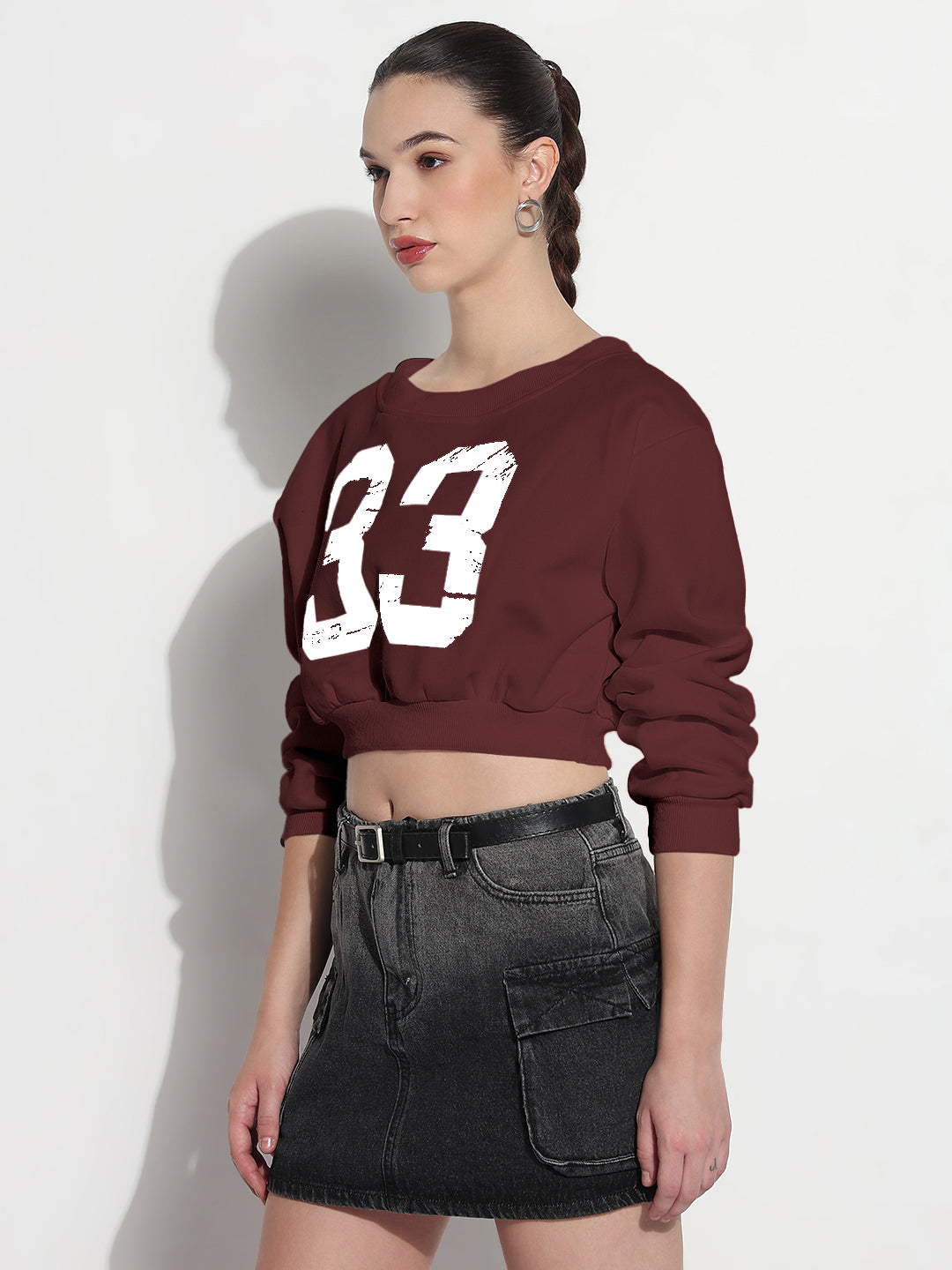 Women's Typography Maroon Relaxed Fit Crop Top