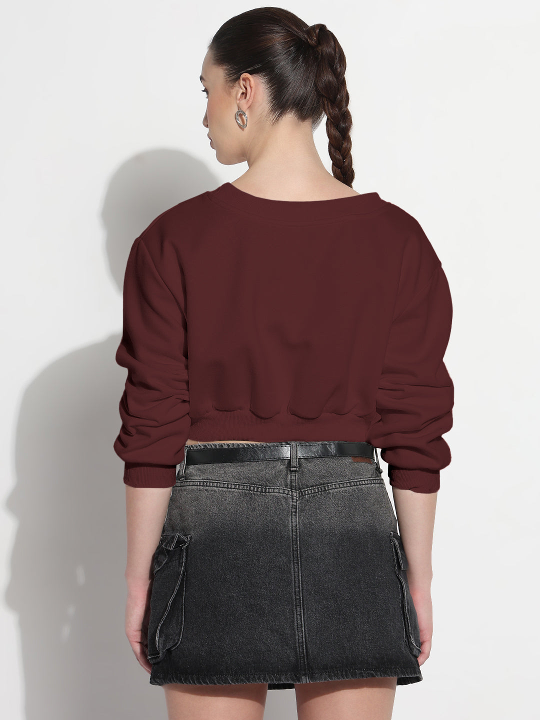 Women's Typography Maroon Relaxed Fit Crop Top