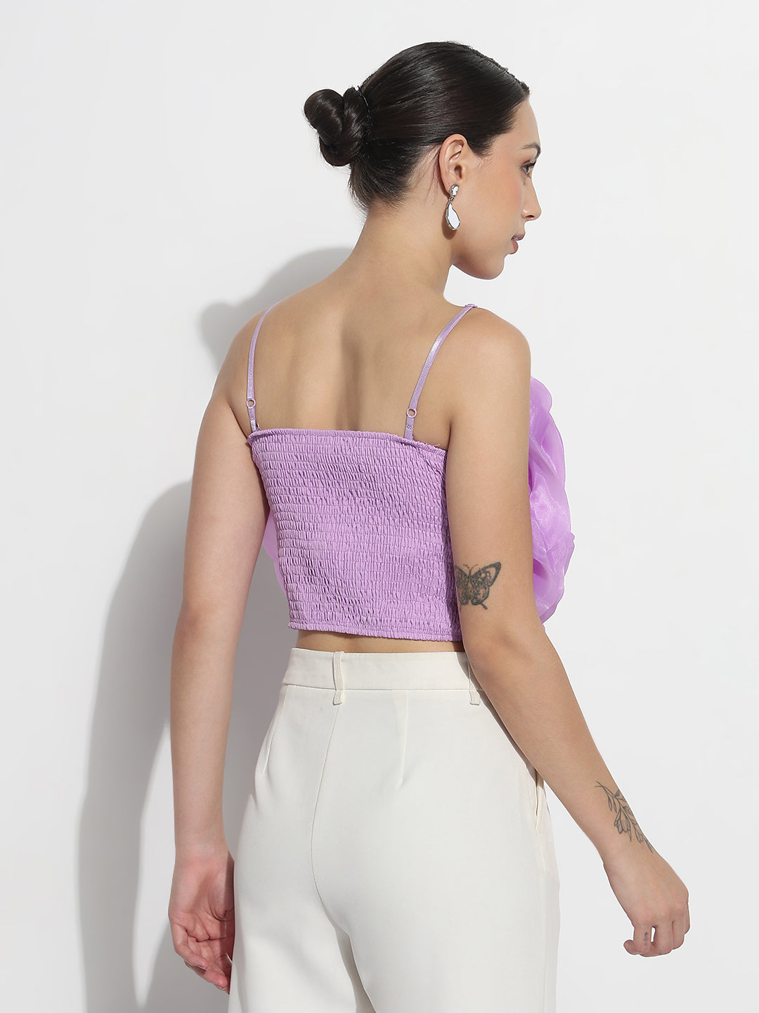 Women's Lavender Organza Rose Crop Top