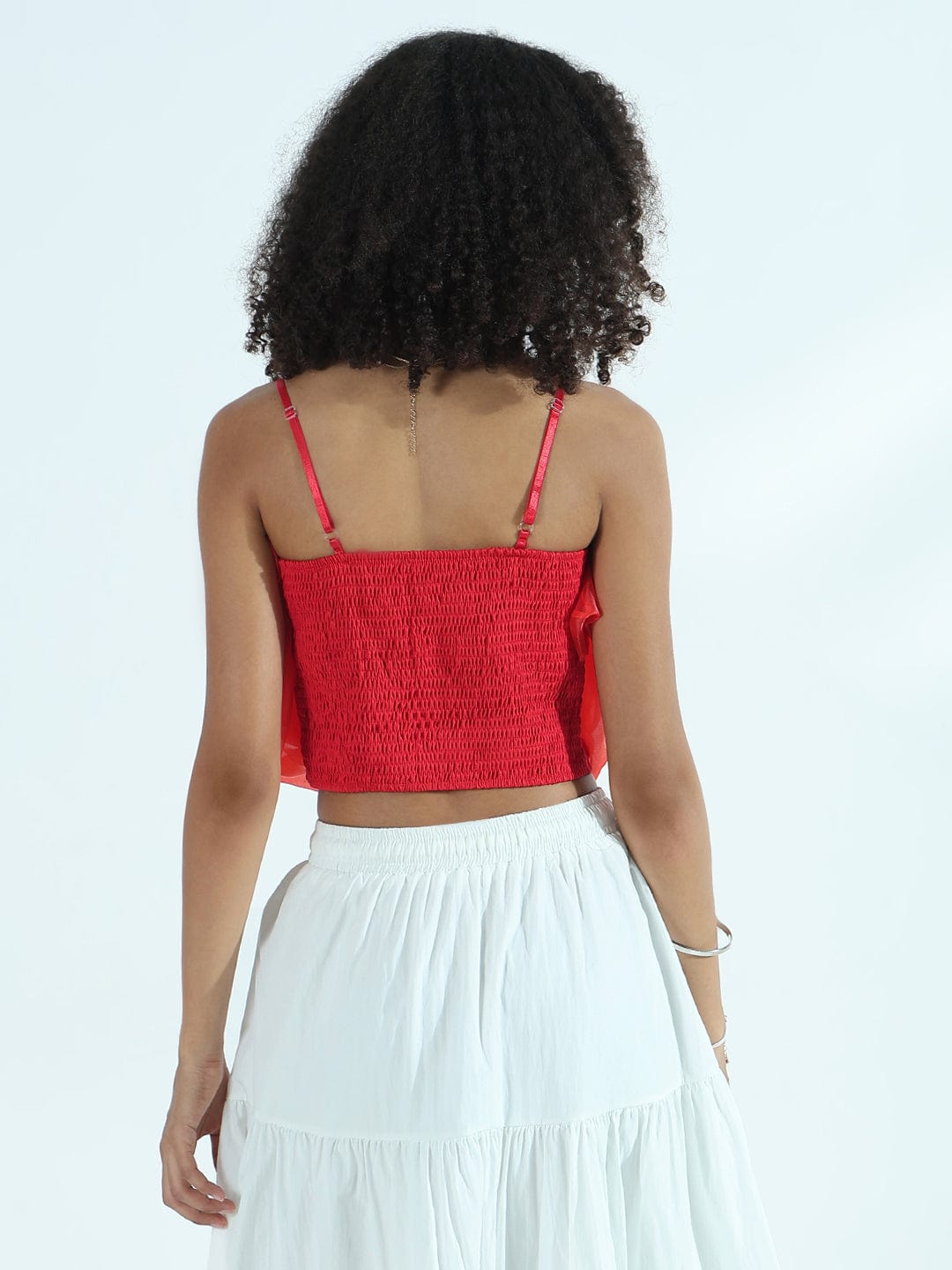 Women's Red Organza Rose Crop Top