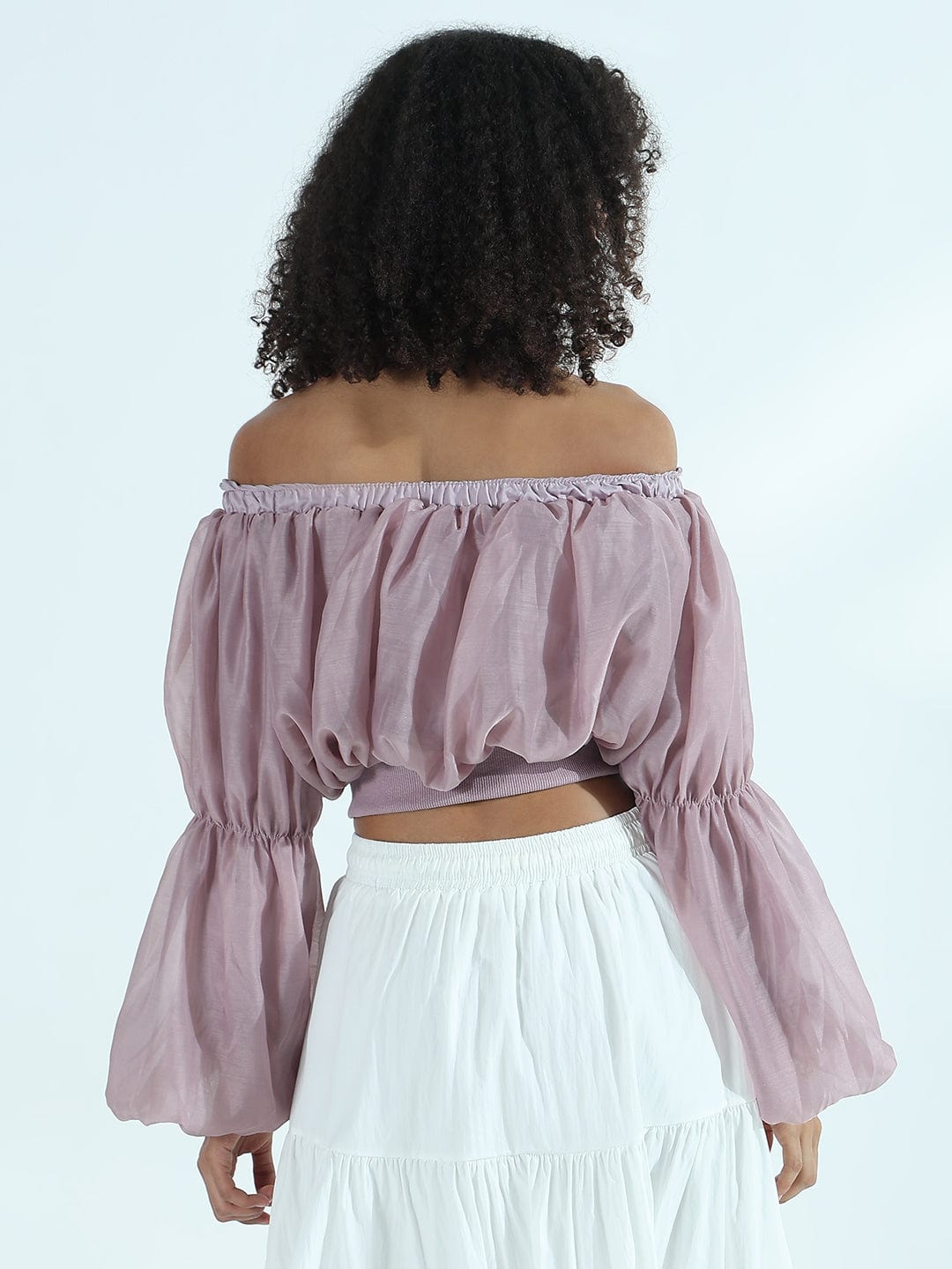 Women's Mauve Off-Shoulder Balloon Crop Top