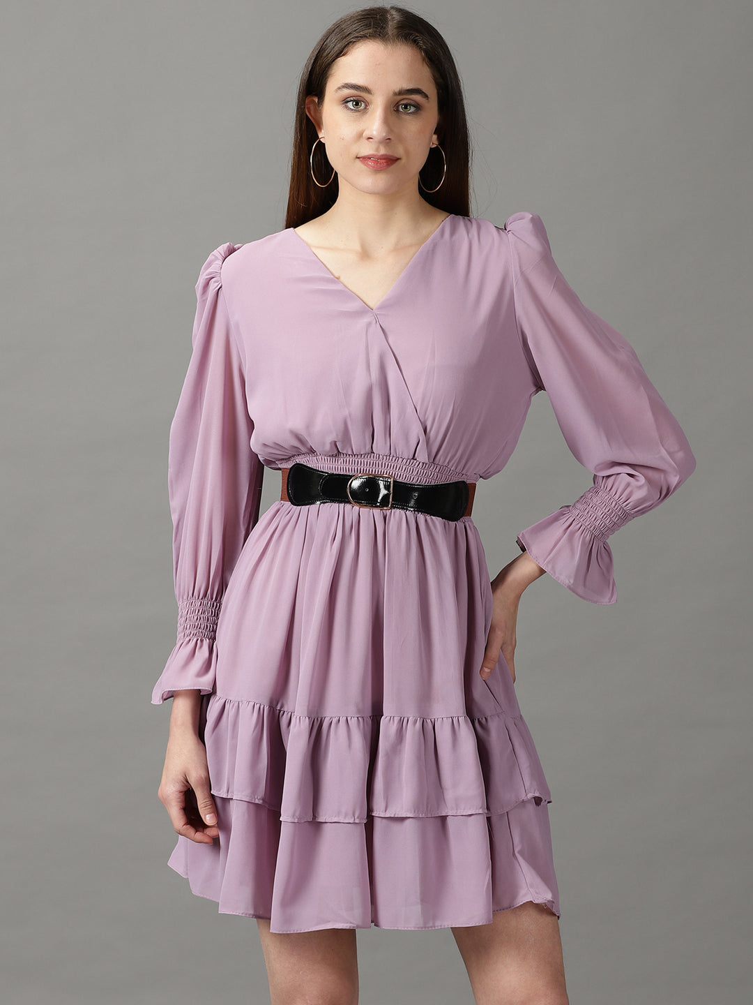Women's Lavender V-Neck Layered Dress