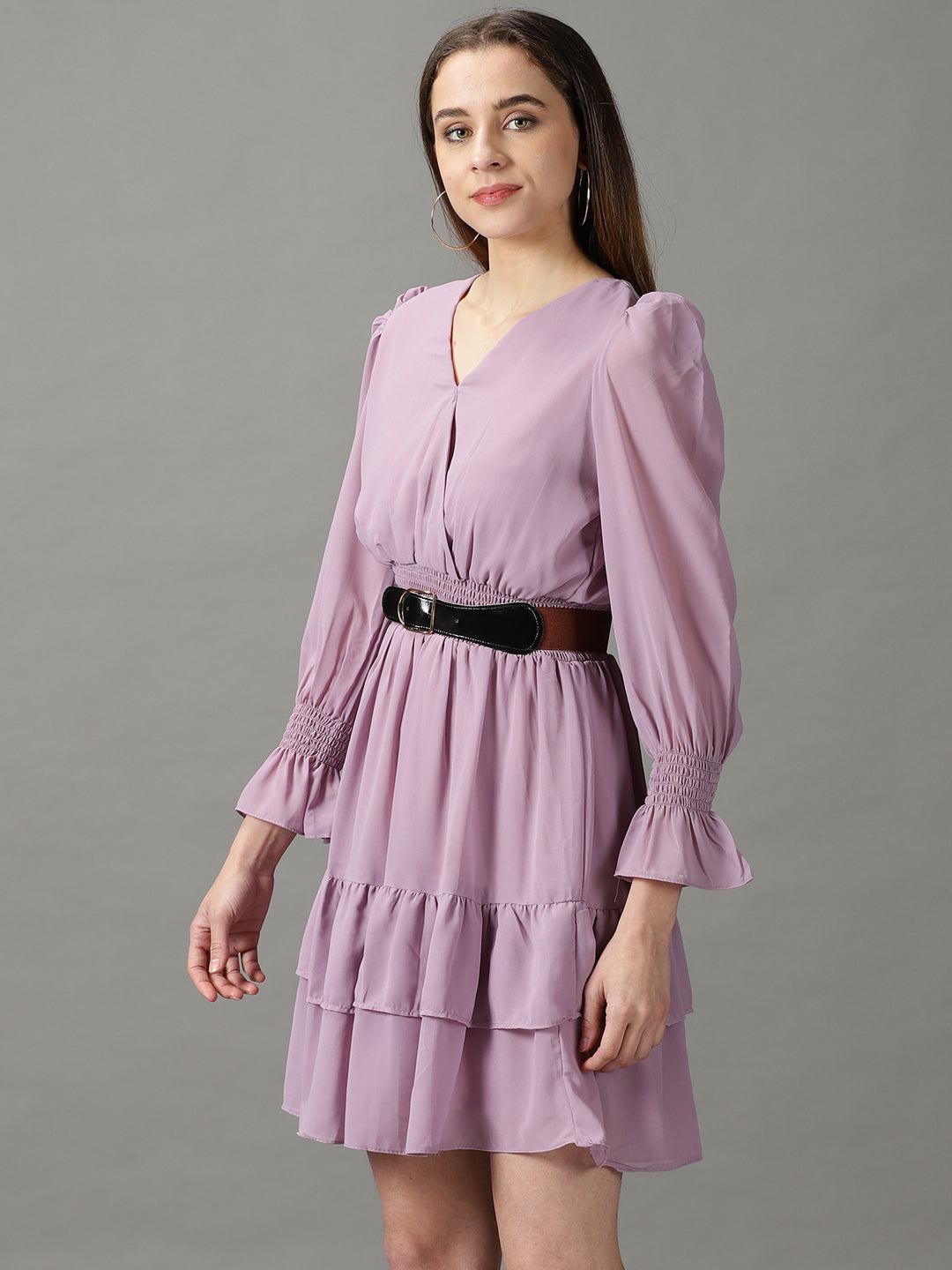 Women's Lavender V-Neck Layered Dress