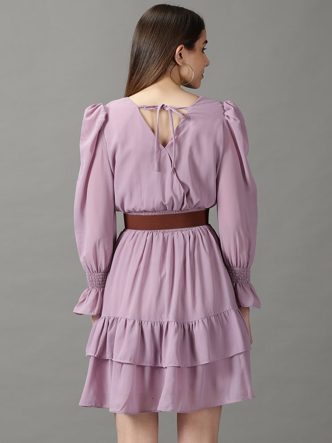 Women's Lavender V-Neck Layered Dress