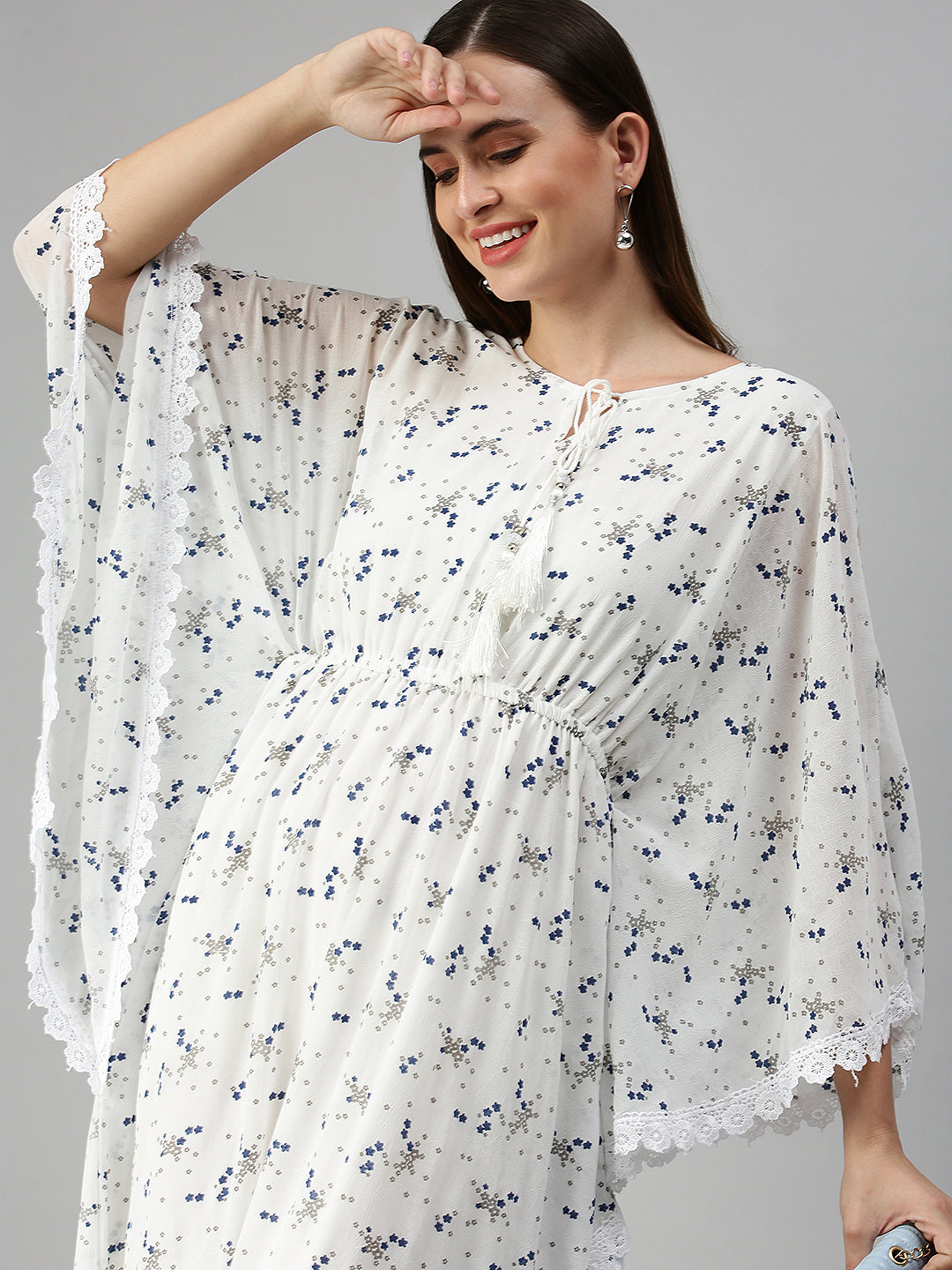 Women's Printed Kaftan White Dress