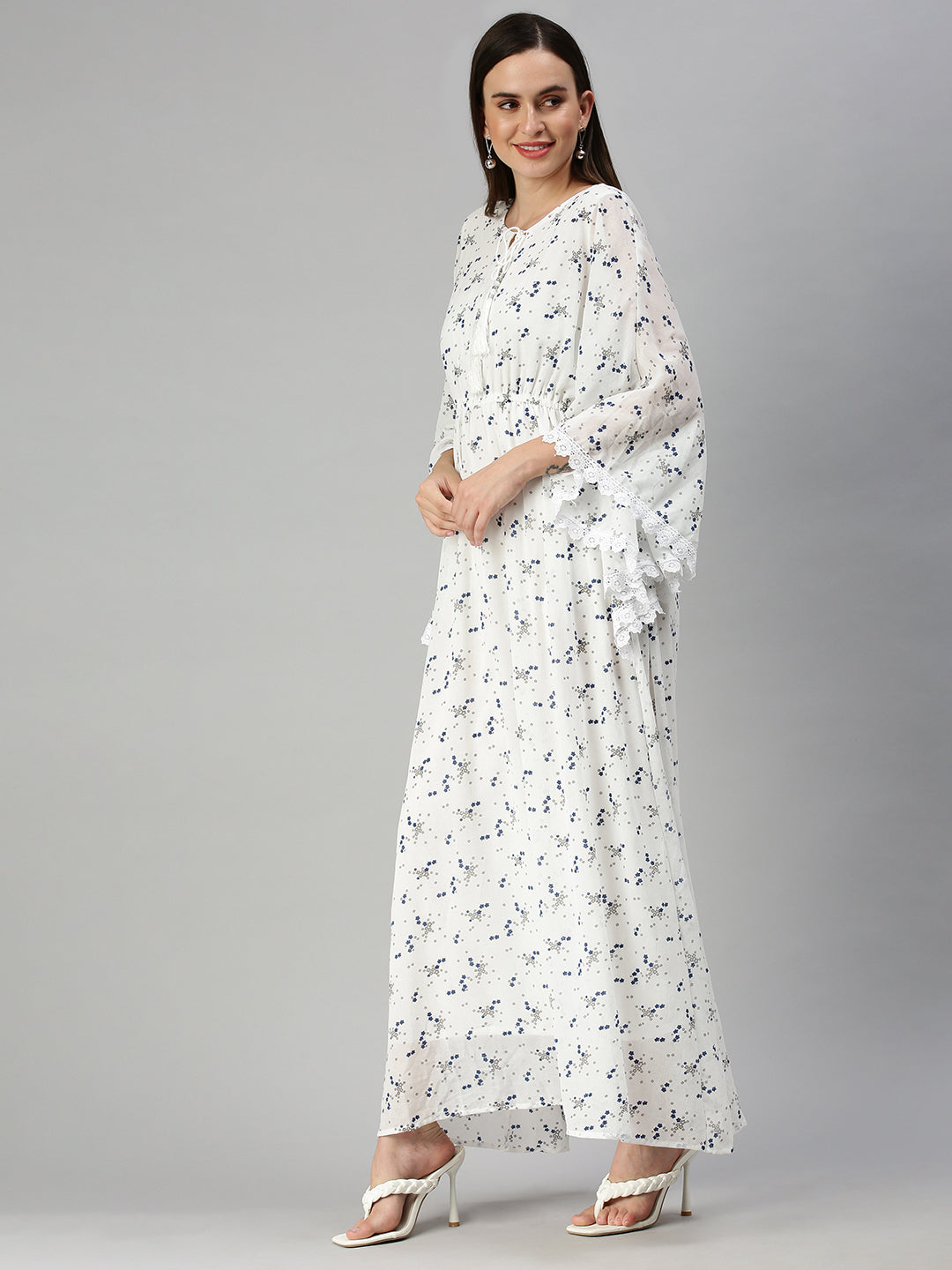 Women's Printed Kaftan White Dress